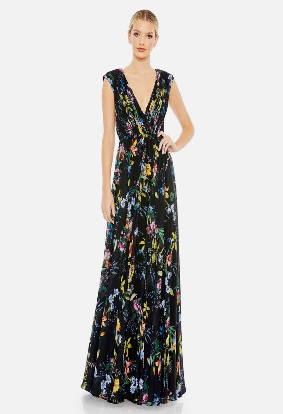 Ieena for Mac Duggal 55829 Pleated Floral Cap Sleeve A-Line Gown – Size 18